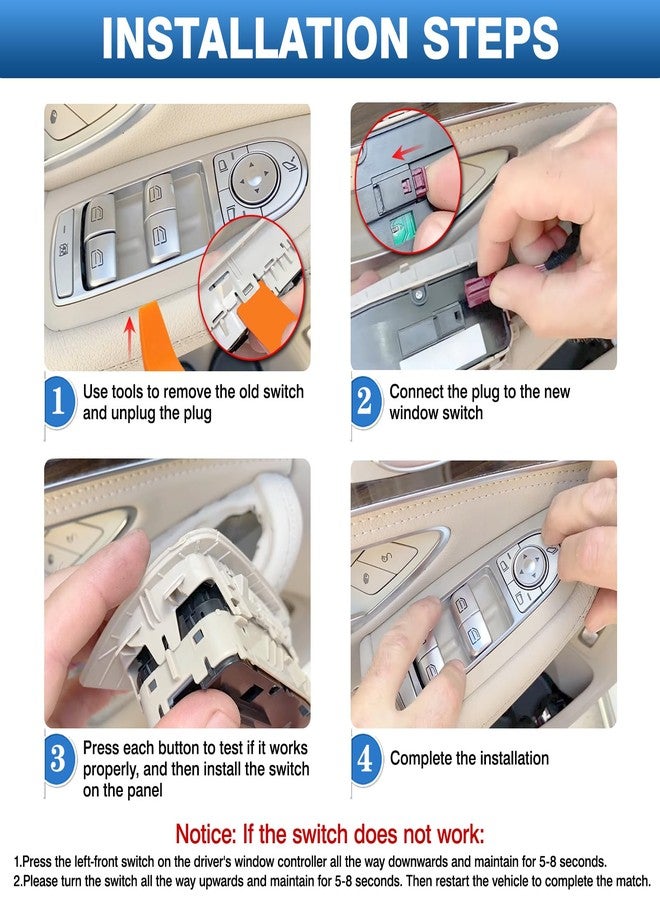 TOP-MAX Power Window Switch Compatible with Mercedes-Benz C300 C350e C43 C63 GLC300 Sport Utility Coupe GLC43 AMG, Front Driver Master Window Controller Replace for A2059056811, 2059056811 Cream-Color - Image 3